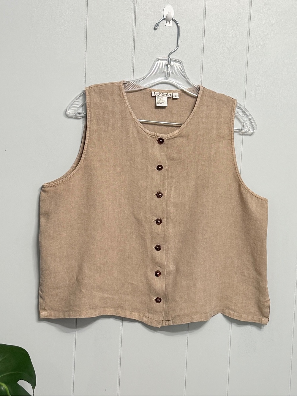 #19)  Bohemia Line Beige Button-Front Sleeveless Tank Top